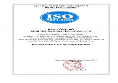 Bản công bố Hệ thống QLCL tại BVĐKT Quảng Ninh về Thủ tục hành chính phù hợp Tiêu chuẩn quốc gia TCVN ISO 9001:2008