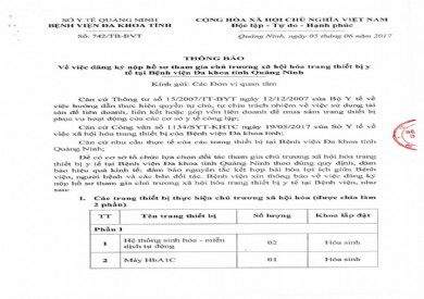 THÔNG BÁO: Vv đăng ký nộp hồ sơ tham gia chủ trương xã hội hóa trang thiết bị y tế tại Bệnh viện Đa khoa tỉnh Quảng Ninh