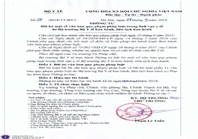 Bãi bỏ một số văn bản quy phạm pháp luật trong lĩnh vực y tế do Bộ trưởng Bộ Y tế ban hành, liên tịch ban hành