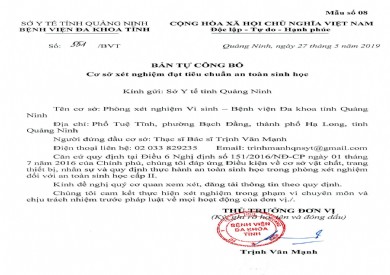 Bệnh viện Đa khoa tỉnh Quảng Ninh công bố cơ sở xét nghiệm đạt tiêu chuẩn an toàn sinh học