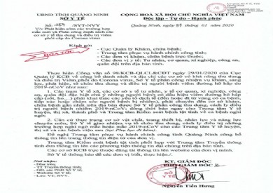 Thông báo V/v phát hiện sớm các trường hợp mắc mới và phân công danh sách các cơ sở y tế thu dung và điều trị viêm phổi cấp do Corona virus