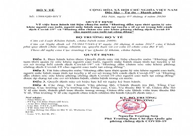 Quyết định 1588/QĐ-BYT v/v ban hành tài liệu chuyên môn hướng dẫn chăm sóc sức khỏe người cao tuổi và người mắc bệnh mãn tính