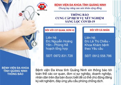 Bệnh viện Đa khoa tỉnh thông báo cung cấp dịch vụ xét nghiệm sàng lọc Covid-19