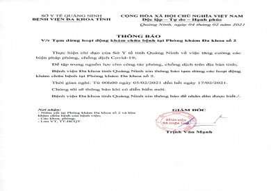 Phục vụ công tác phòng chống dịch: Phòng khám đa khoa số 2 thạm thời dừng hoạt động khám chữa bệnh