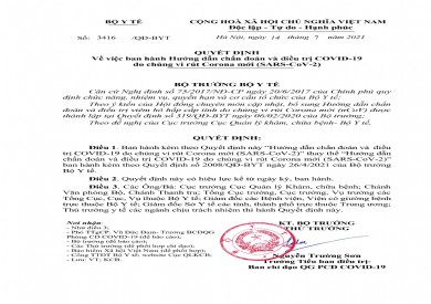 Hướng dẫn chẩn đoán và điều trị Covid-19 do chủng virus Corona mới (SARS-CoV-2)