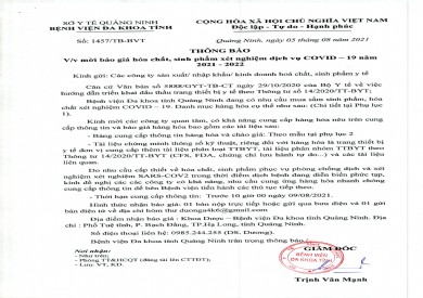 Mời báo giá hóa chất, sinh phẩm xét nghiệm dịch vụ Covid-19 năm 2021-2022