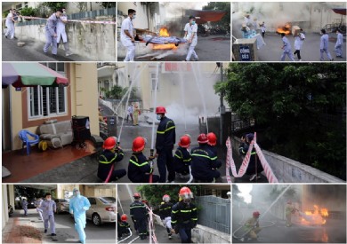 Bệnh viện Đa khoa tỉnh thực tập phương án chữa cháy và cứu nạn cứu hộ tại khu vực cách ly bệnh nhân nghi nhiễm Covid-19
