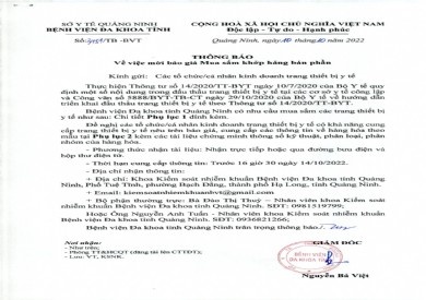 Thông báo mời báo giá mua sắm khớp háng bán phần (Số 3451)