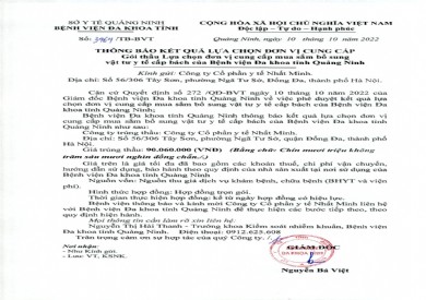 Thông báo kết quả lựa chọn đơn vị cung cấp (Số 3464)