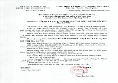 Thông báo kết quả lựa chọn đơn vị (Số 3437)