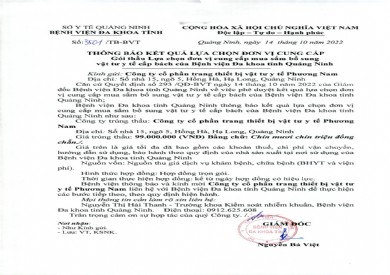 Thông báo kết quả lựa chọn đơn vị (Số 3501)