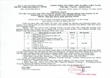 Thông báo mời báo giá thi công ốp tường cho khoa tim mạch và tủ đựng hồ sơ cho khoa kiểm soát nhiễm khuẩn (3439)