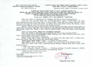 Thông báo kết quả lựa chọn đơn vị thiết kế, thi công, lắp đặt vách trang trí lan gỗ (3499)