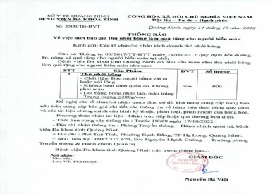 Thông báo mời báo giá thú nhồi bông làm quà tặng cho người hiến máu (3500)