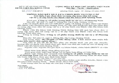 Thông báo kết quả lựa chọn đơn vị vị cung cấp (3531)