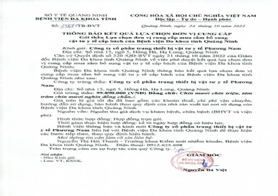 Thông báo kết quả lựa chọn đơn vị cung cấp (3587)