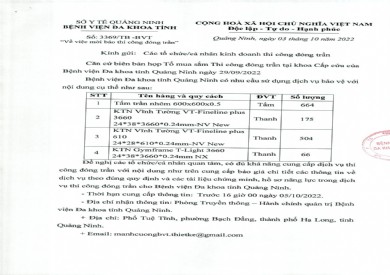 Thông báo mời báo giá thi công đóng trần (3369)