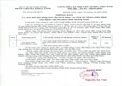 Thông báo mời báo giá hàng hóa cấp bách của Bệnh viện Đa khoa tỉnh Quảng Ninh (3634)