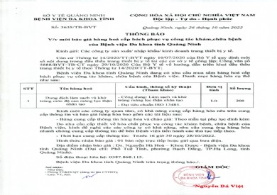 Thông báo mời báo giá hàng hóa cấp bách của Bệnh viện Đa khoa tỉnh Quảng Ninh (3635)