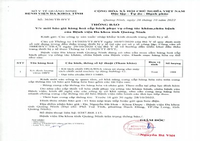 Thông báo mời báo giá hàng hóa cấp bách của Bệnh viện Đa khoa tỉnh Quảng Ninh (3636)