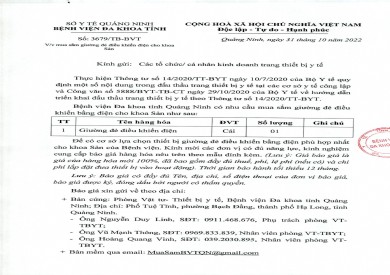 Thông báo mua sắm giường đẻ điều khiển điện cho khoa Sản (3679)