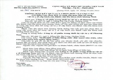Thông báo kết quả lựa chọn đơn vị cung cấp (Số 3415)