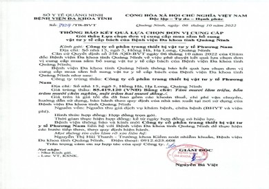Thông báo kết quả lựa chọn đơn vị cung cấp (Số 3424)
