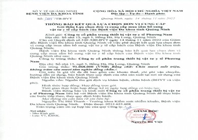 Thông báo kết quả lựa chọn đơn vị cung cấp mua sắm bổ sung vật tư y tế cấp bách (3815)