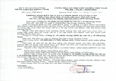 Thông báo kết quả lựa chọn đơn vị cung cấp mua sắm bổ sung vật tư y tế cấp bách (3802)