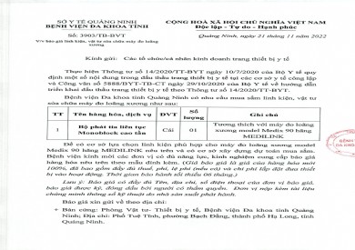 Báo giá linh kiện, vật tư sửa chữa máy đo loãng xương (3903)