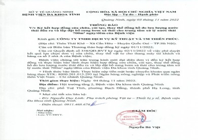 Thông báo ký kết hợp đồng sửa chữa, cải tạo, thay thế đồng hồ đo lưu lượng nước thải đầu ra và lắp đặt bổ sung bơm xả thải cho trung tâm xử lý nước thải 700m3 ngày/đêm