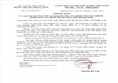 Thông báo mời báo giá Hóa chất sử dụng cho máy xét nghiệm khí máu (3744)