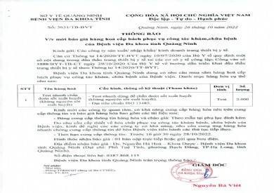 Thông báo mời báo giá hàng hóa cấp bách phục vụ công tác khám, chữa bệnh của Bệnh viện Đa khoa tỉnh Quảng Ninh (3631)