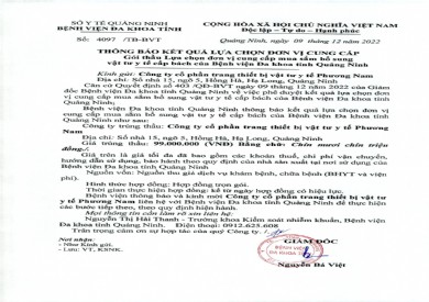 Thông báo kết quả lựa chọn đơn vị cung cấp gói thầu (4097)