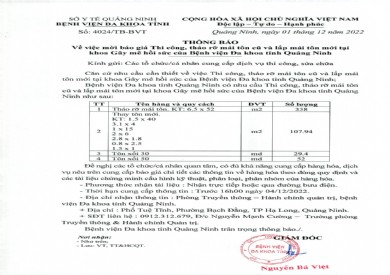 Thông báo mời báo giá thi công, tháo rỡ mái tôn (4024)