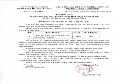 Thông báo mời báo giá thiết kế, in ấn bản tin (4025)
