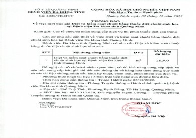 Thông báo mời báo giá diệt và kiểm soát chuột (4030)