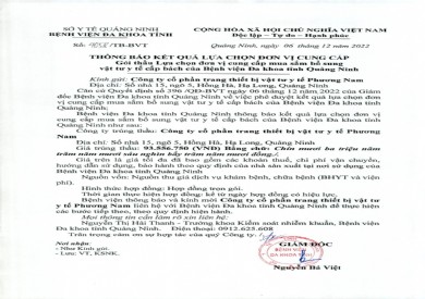 Thông báo kết quả lựa chọn đơn vị cung cấp gói thầu (4058)