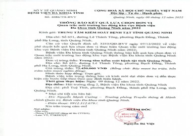 Thông báo kết quả lựa chọn đơn vị quan trắc môi trường (4086)