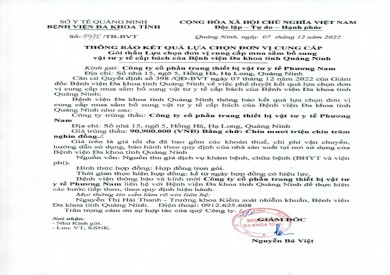 Thông báo kết quả lựa chọn đơn cung cấp gói thầu (4978)