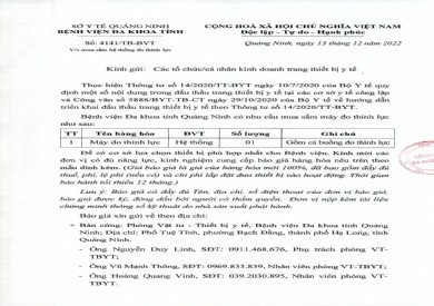 Thông báo mua sắm hệ thống đo thính lực (4141)