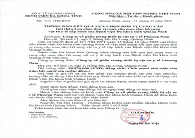 Thông báo kết quả lựa chọn đơn vị cung cấp gói thầu (4145)