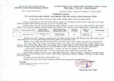 Thông báo mời báo thuốc của bệnh viện (4047)