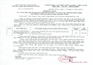 Thông báo mời báo giá hàng hóa cấp bách của bệnh viện (4154)