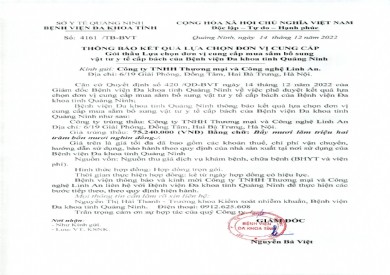 Thông báo kết quả lựa chọn đơn vị cung cấp (4161)