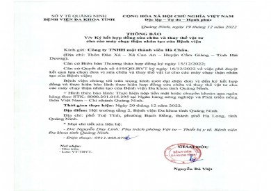 Ký kết hợp đồng sửa chữa và thay thế vật tư cho các máy chạy thận nhân tạo