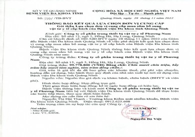 Thông báo kết quả lựa chọn đơn vị cung cấp gói thầu (3991)