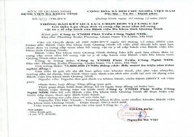 Thông báo kết quả lựa chọn đơn vị cung cấp gói thầu (4033)