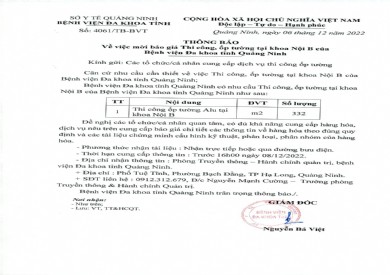 Thông báo mời báo giá thi công, ốp tường tại khoa Nội B (4061)