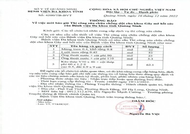 Thông báo mời báo giá thi công sửa chữa chống dột cho khoa GMHS (4200)